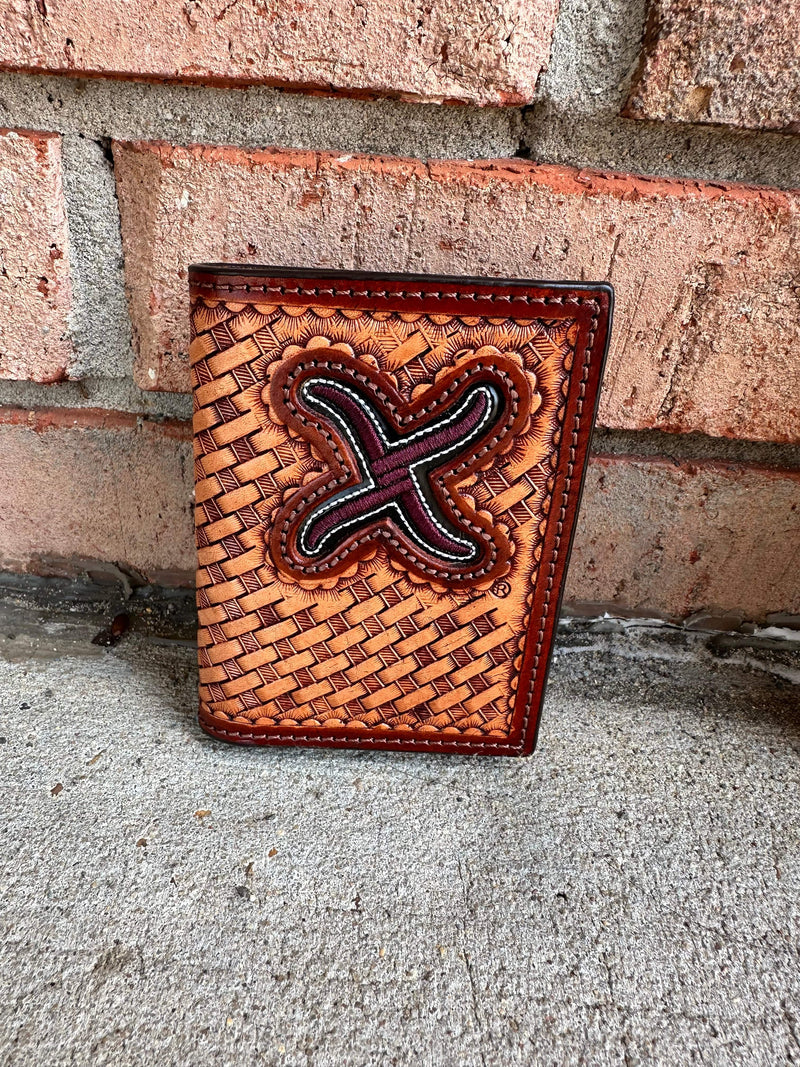 Twisted T Western & More Tri-Fold Twisted X Basketweave Wallet with Embroidered Inlay