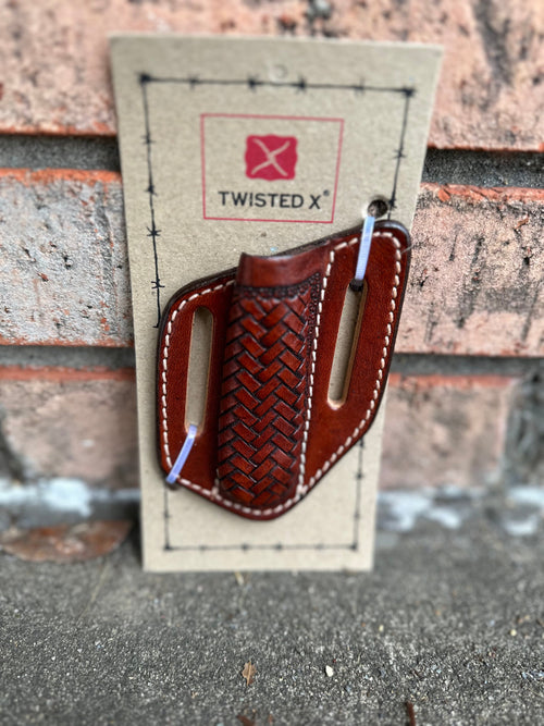 Twisted T Western & More Twisted X Brown Leather Basket Weave Tooled Knife Sheath