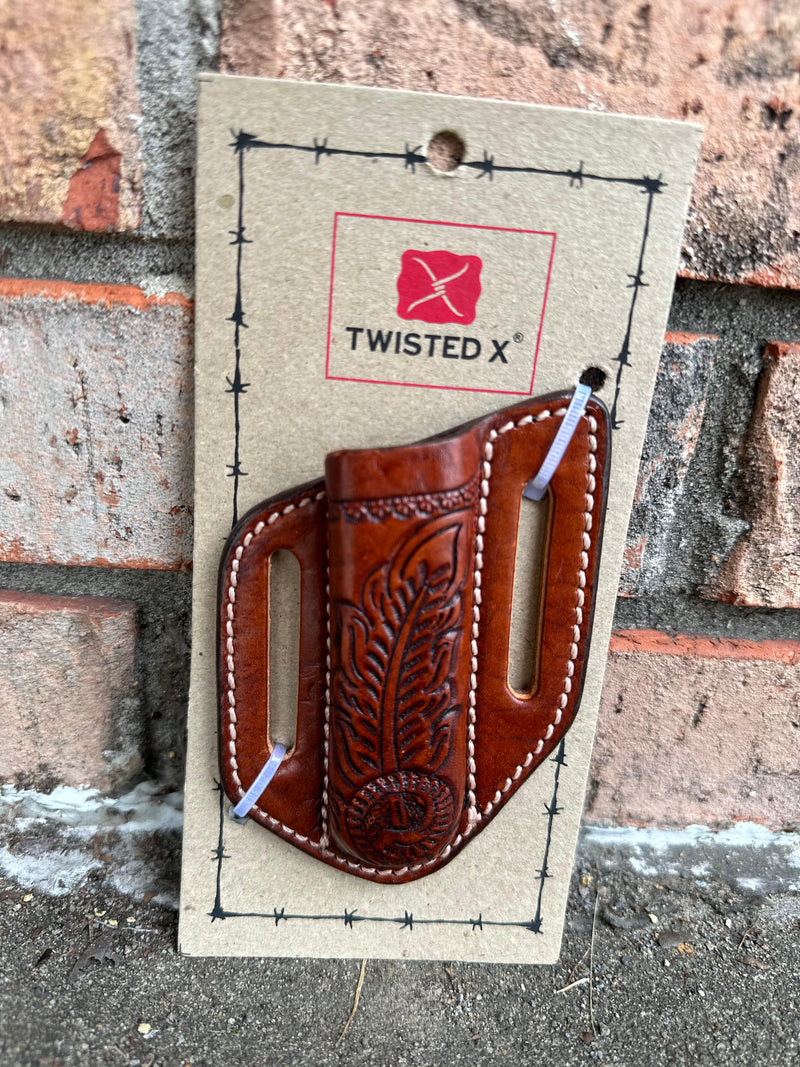 Twisted T Western & More Twisted X Brown Leather Feather Tooled Knife Sheath