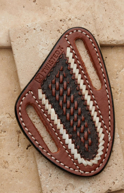 Twisted T Western & More Twisted X Genuine Leather Chocolate Basketweave w/ Ivory Lacing Pancake Sheath XKS-166