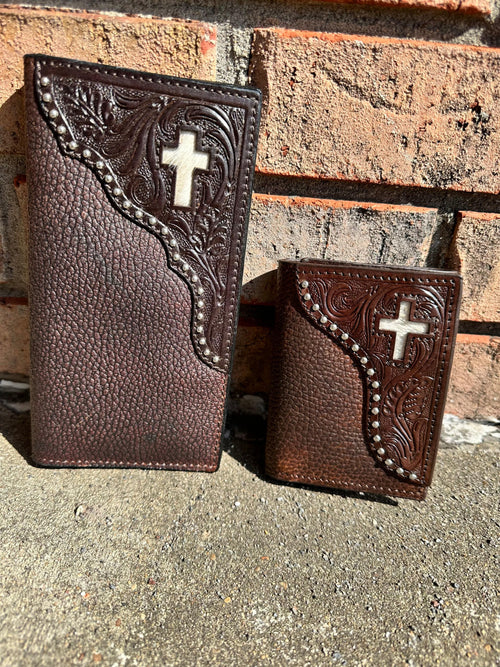 Twisted T Western & More Wallets & Money Clips Brown Leather Wallet with Hair on Cross Design