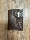 Twisted T Western & More Wallets & Money Clips Trifold Brown Leather Wallet with Hair on Cross Design