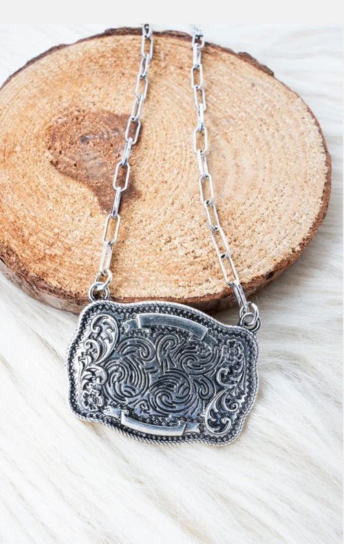 Twisted T Western & More Western Buckle Silverstone Necklace