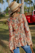 Twisted T Western & More Western Printed Bell Sleeve Blouse