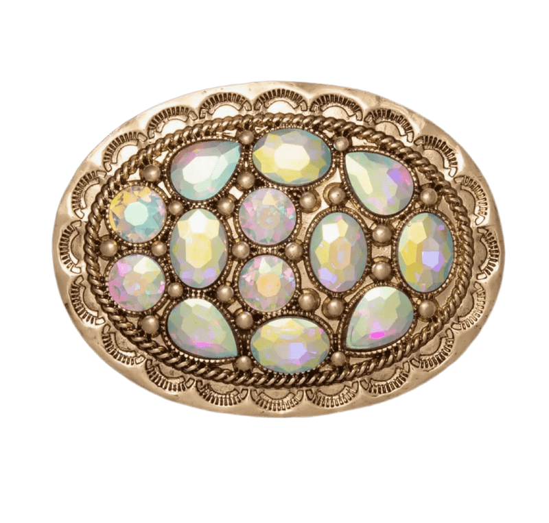 Twisted T Western & More Western Scalloped Edge Belt Buckle with Iridescent Stones
