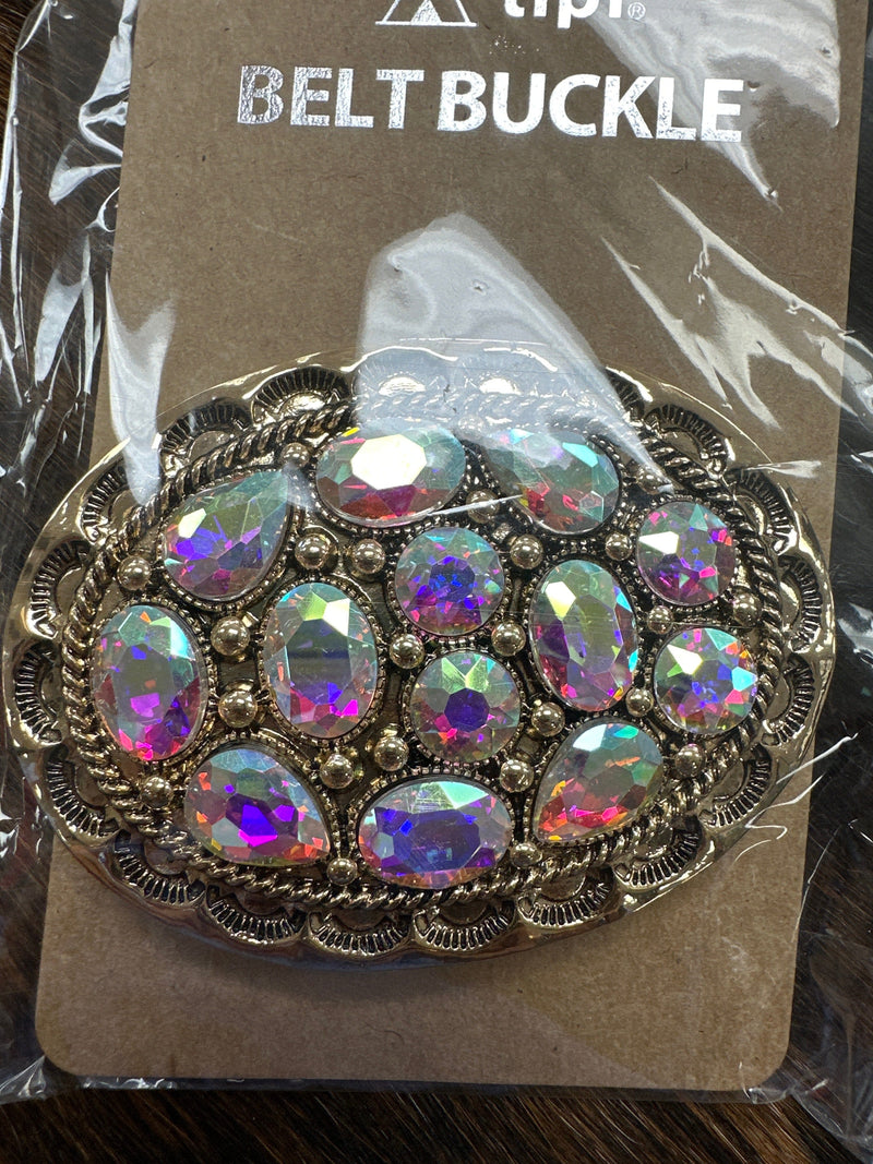 Twisted T Western & More Western Scalloped Edge Belt Buckle with Iridescent Stones