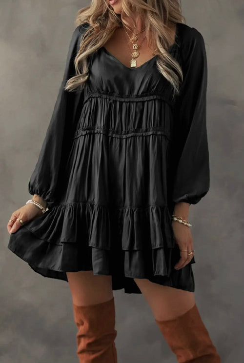 Twisted T Western & More Women's Apparel Black Satin Tiered Dress