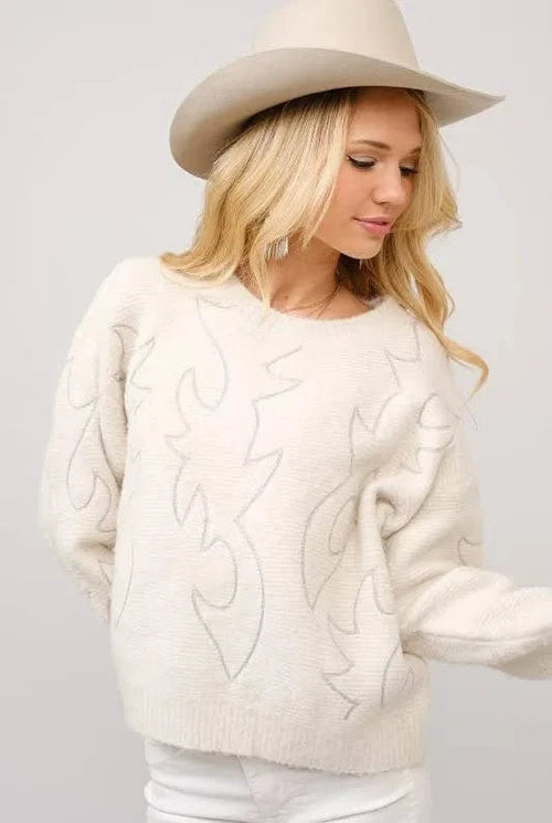Twisted T Western & More Women's Apparel Womens Western Boot Stitched Knit Sweater in Cream