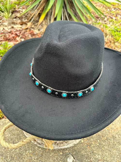 Twisted T Western & More Women’s Black Wide Brim Felt Hat with Concho Hat Band