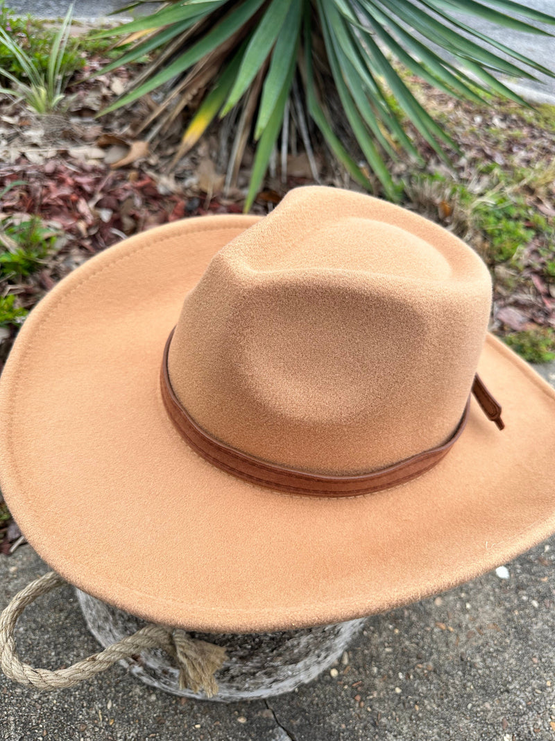 Twisted T Western & More Women’s Camel Wide Brim Felt Hat with Brown Hat Band