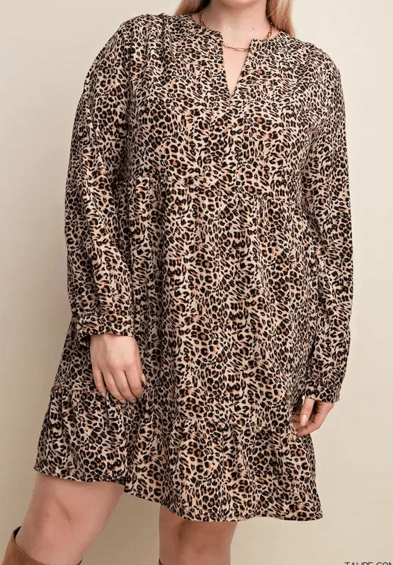 Twisted T Western & More Women’s Curvy Cheetah Print LS Tiered Dress