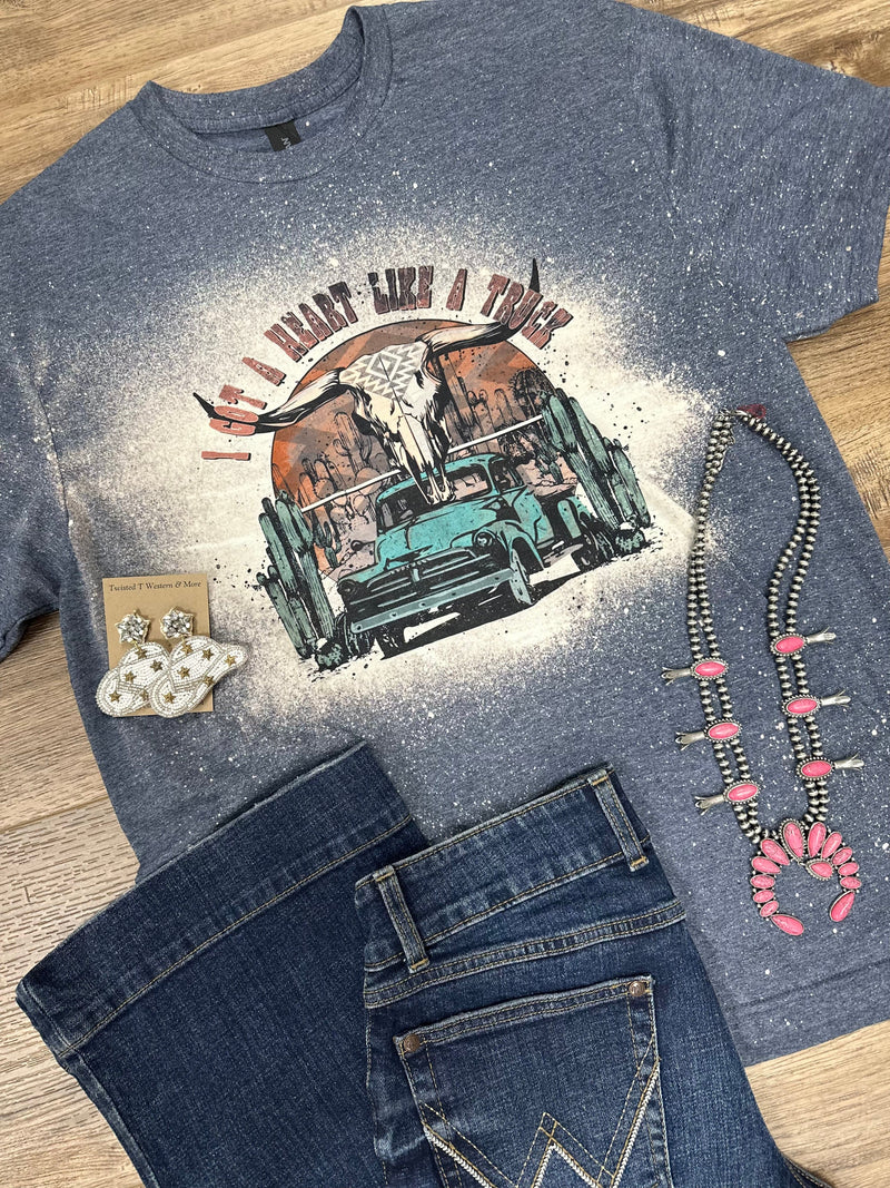 Twisted T Western & More Women’s”Heart Like A Truck” Blue Bleached Tee