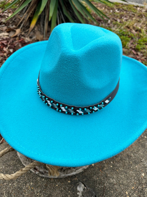 Twisted T Western & More Women’s Teal Wide Brim Felt Hat with Beaded Hat Band