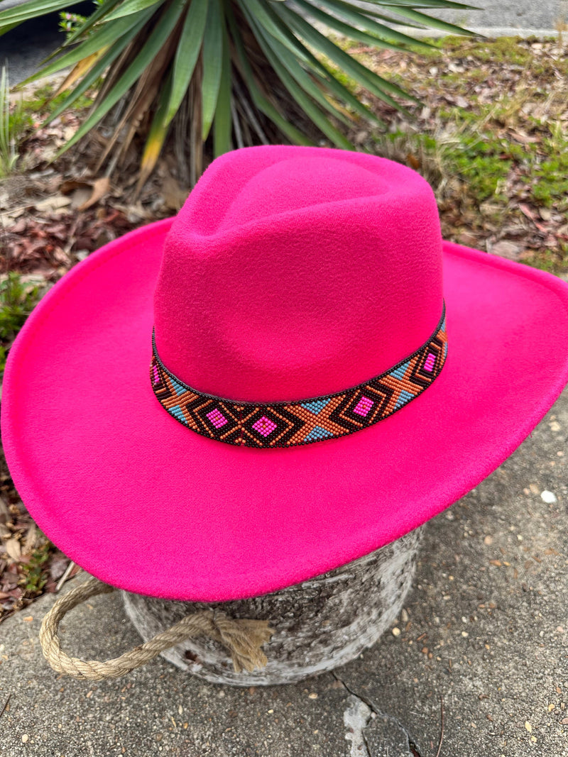 Twisted T Western & More Womens Fuchsia Wide Brim Felt Hat with Beaded Hat Band