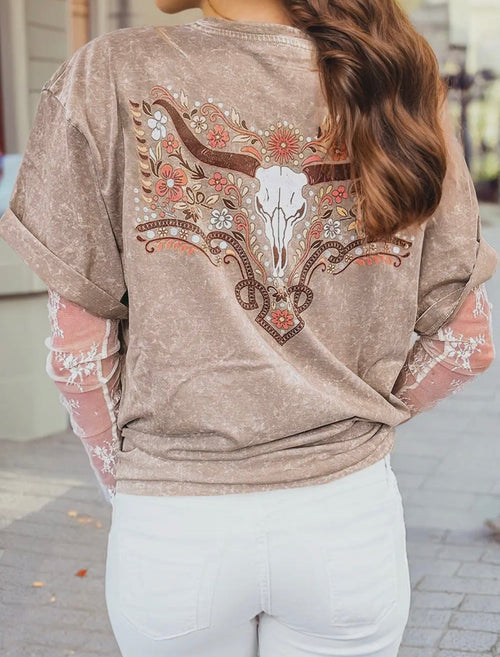 Twisted T Western & More Womens Mineral Wash Steer Head Shirt