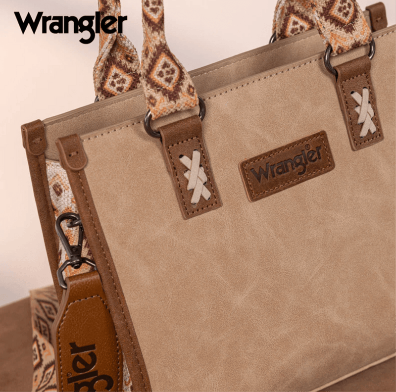 Twisted T Western & More Wrangler Aztec Print Tote/Crossbody in Khaki