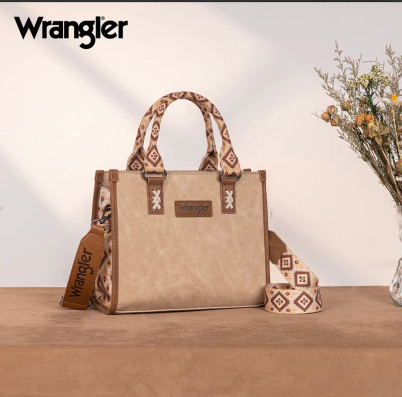 Twisted T Western & More Wrangler Aztec Print Tote/Crossbody in Khaki