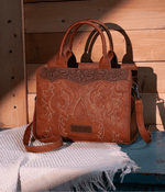 Twisted T Western & More Wrangler Boot Scroll Crossbody Purse in Brown