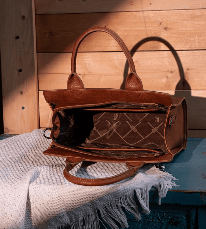 Twisted T Western & More Wrangler Boot Scroll Crossbody Purse in Brown