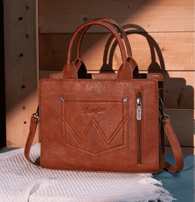 Twisted T Western & More Wrangler Boot Scroll Crossbody Purse in Brown
