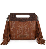 Twisted T Western & More Wrangler Brown Floral Handle & Fringe Boot-Stitch CC Crossbody Bag