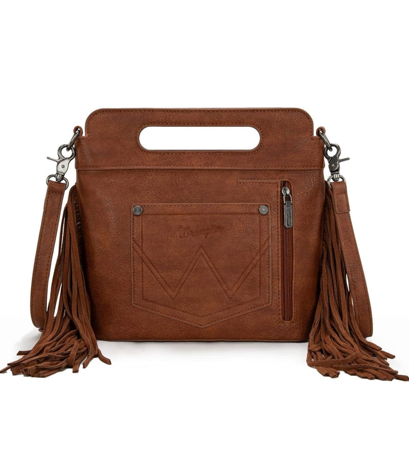 Twisted T Western & More Wrangler Brown Floral Handle & Fringe Boot-Stitch CC Crossbody Bag