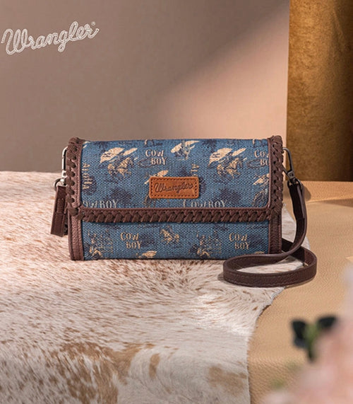 Twisted T Western & More Wrangler Cowboy Print Mini Crossbody Bag in Jean
