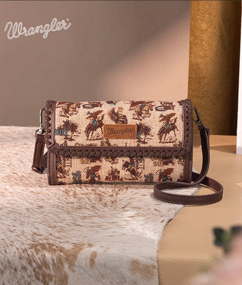 Twisted T Western & More Wrangler Cowboy Print Mini Crossbody in Brown