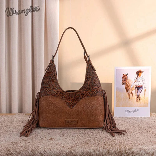 Twisted T Western & More Wrangler Fringe Floral Tooled Hobo Bag