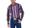 Twisted T Western & More Wrangler Men's Vintage Inspired Purple Multi Stripe Snap Shirt