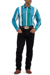 Twisted T Western & More Wrangler Mens Vintage Brushpopper Blue Stripe Snap Shirt