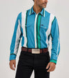 Twisted T Western & More Wrangler Mens Vintage Brushpopper Blue Stripe Snap Shirt