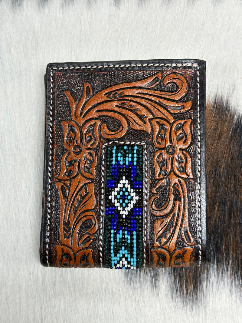 Twisted X Men’s Accessories Bi-Fold Wallet Twisted X Leather Blue Beaded  Wallet