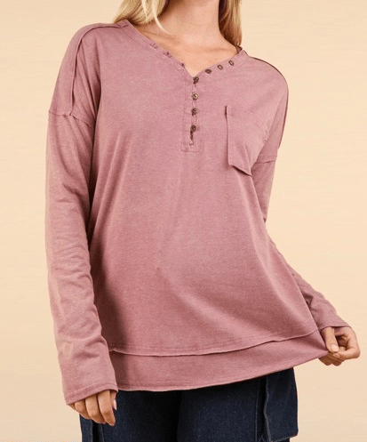 very j Apparel & Accessories S / Mauve Women's Mineral Wash Comfy Top