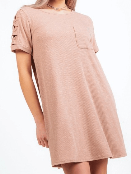very j Apparel & Accessories Women's Taupe Cutout Slv Tee Dress