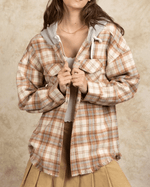 Very j Women’s Shirt Women's Hooded Flannel Plaid Jacket