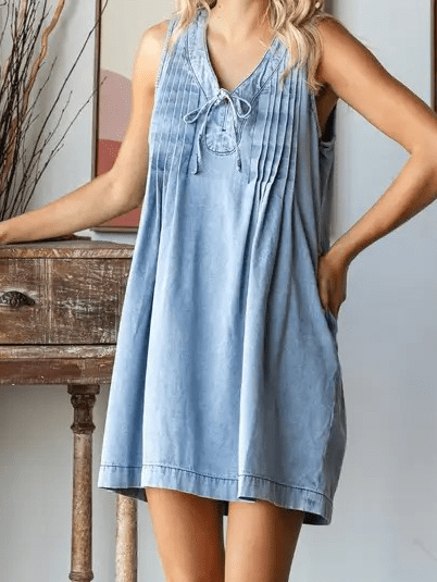 Veveret Women's Apparel Women's Denim Sleeveless Short Dress