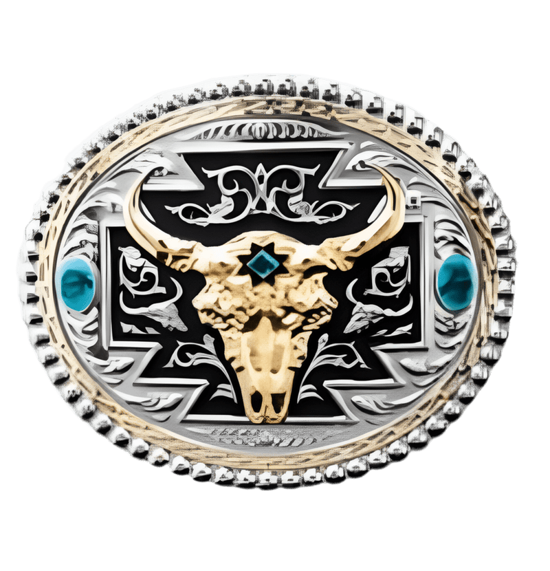 Western Edge Buckles Western Edge Steer Skull with Turq Stones Belt Buckle