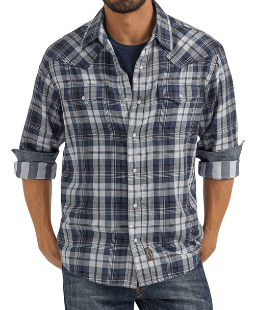 WRANGLER Apparel & Accessories Men's Wrangler LS Retro Snap Blue Plaid