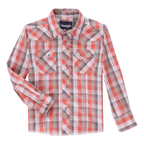 wrangler Boys Shirts Boy's Wrangler Orange Plaid Snap Shirt