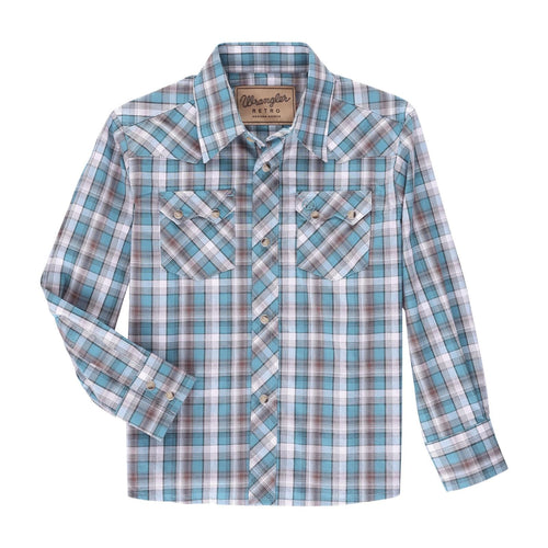 wrangler Boys Shirts Boy's Wrangler Teal Blur Plaid Snap shirt