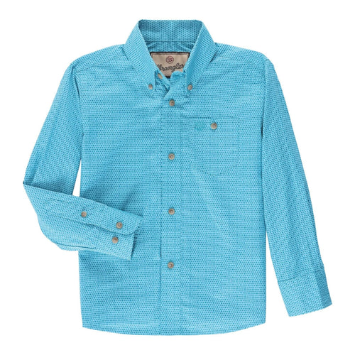 wrangler Boys Shirts Boy's Wrangler Turq Blue Print Button Shirt