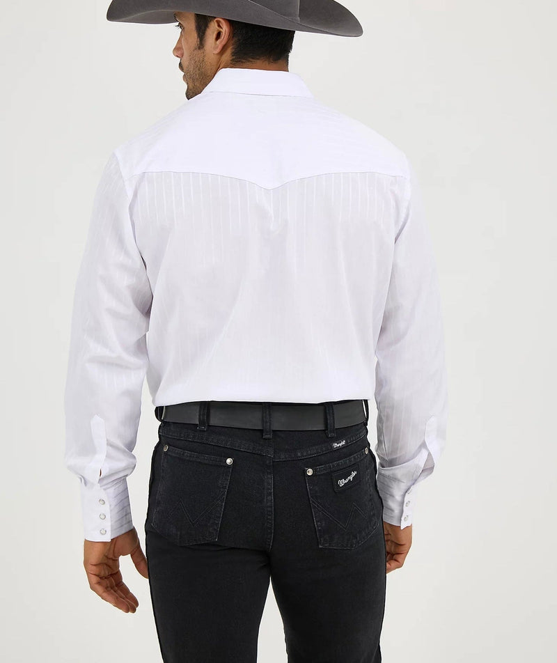 Wrangler Men's Shirts Men’s Wrangler White Stripe Snap Shirt