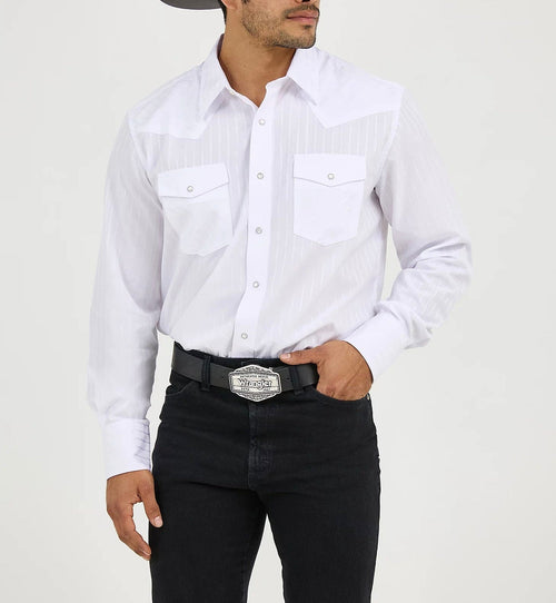 Wrangler Men's Shirts Men’s Wrangler White Stripe Snap Shirt