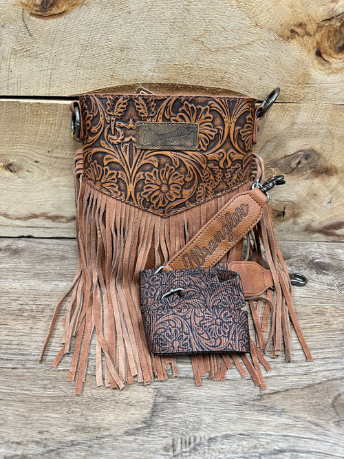 wrangler Wrangler Vintage Floral Embossed Fringe Crossbody