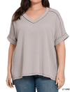 Zenana Women’s Apparel 1X/2X / Lt Grey Women's Curvy SS Rib V Neck