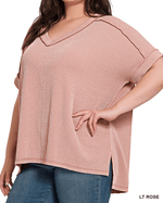 Zenana Women’s Apparel 1X/2X / Lt Rose Women's Curvy SS Rib V Neck