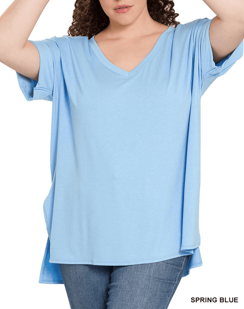 Zenana Women's Apparel Women's Curvy SS VNeck Blue Shirt