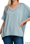 Zenana Women's Apparel S/M / Blue Grey Women's Rib SS V Neck Top