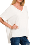 Zenana Women's Apparel S/M / Off White Women's Rib SS V Neck Top